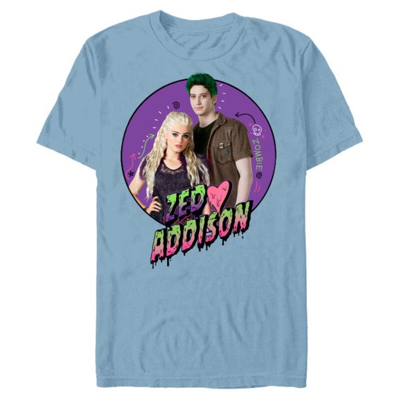 Disney Channel Zombies 2 Zed and Addison Love - Short Sleeve Blended T-Shirt for Adults- Customized-Ocean Blue