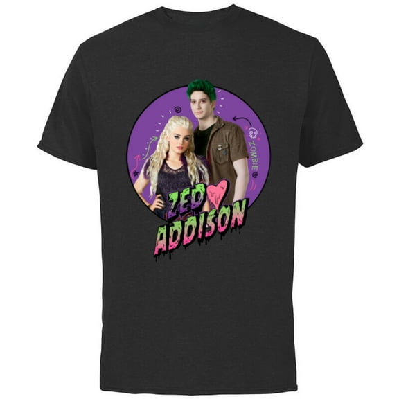 Disney Channel Zombies 2 Zed and Addison Love - Short Sleeve Cotton T-Shirt for Adults- Customized-Black