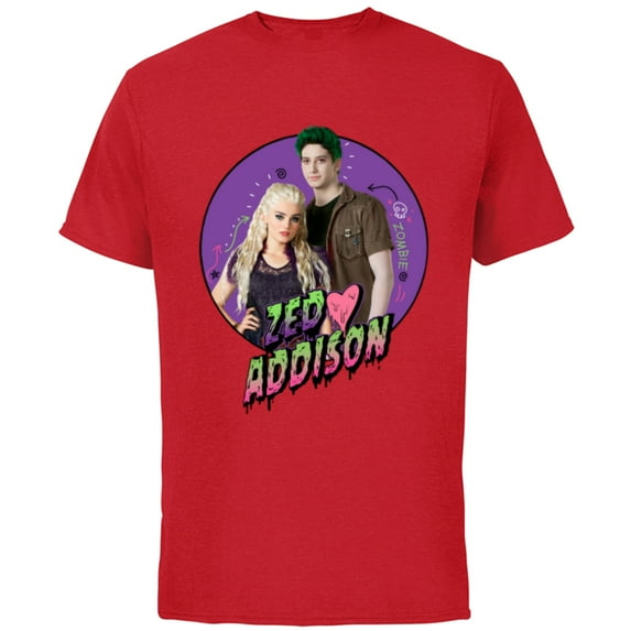 Disney Channel Zombies 2 Zed and Addison Love - Short Sleeve Cotton T-Shirt for Adults- Customized-Red