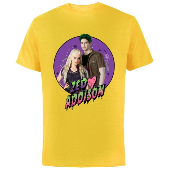 Disney Channel Zombies 2 Zed and Addison Love - Short Sleeve Cotton T-Shirt for Adults- Customized-Yellow