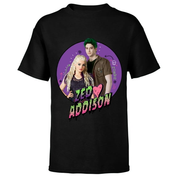 Disney Channel Zombies 2 Zed and Addison Love - Short Sleeve T-Shirt for Kids- Customized-Black