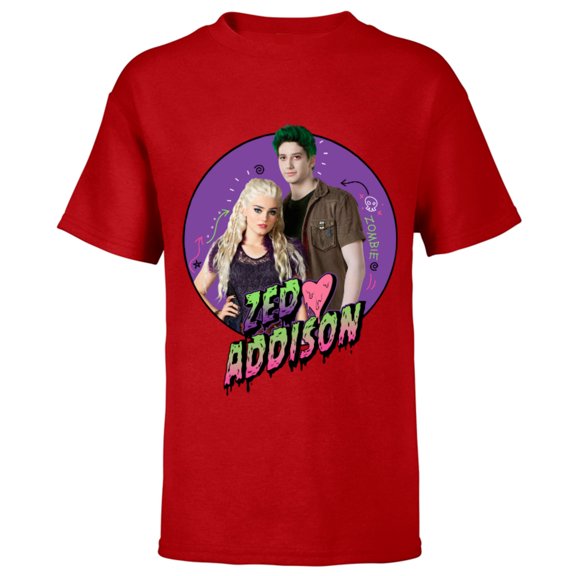 Disney Channel Zombies 2 Zed and Addison Love  - Short Sleeve T-Shirt for Kids- Customized-Red