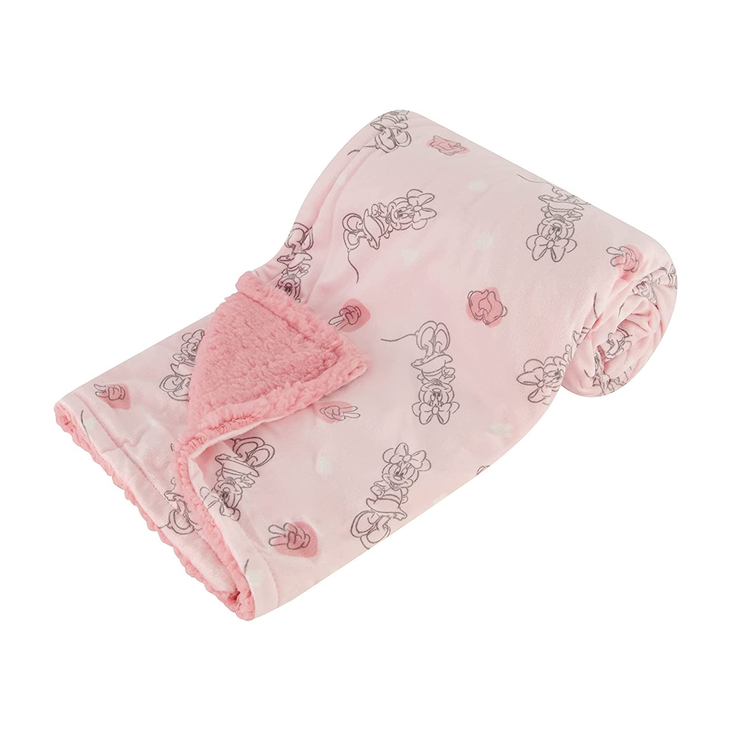 Disney Character Fuzzy Double Sided Mink and Sherpa Baby Blanket, UltraSoft and Plush Mink