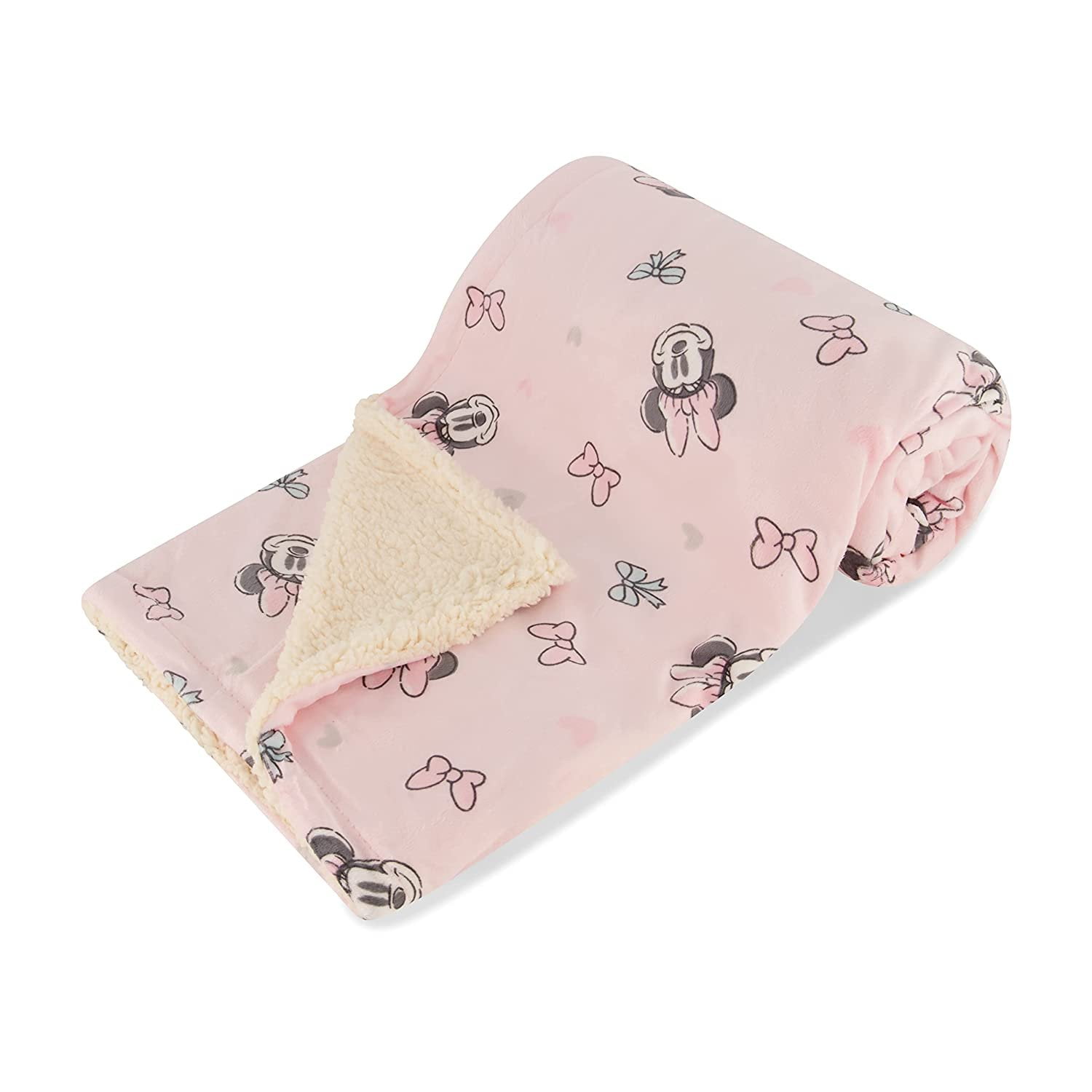 Disney Character Fuzzy Double Sided Mink and Sherpa Baby Blanket, UltraSoft and Plush Mink