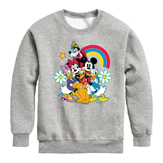 Disney - Character Group Rainbow Flower - Youth Crewneck Fleece Sweatshirt