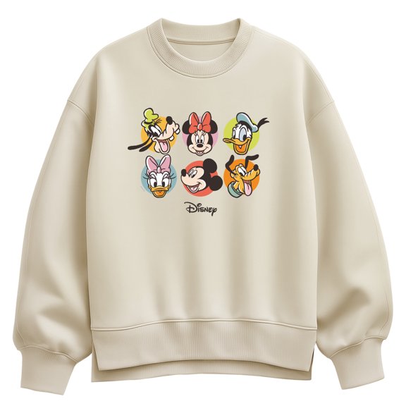 Disney - Character Heads Women's Oversized Fleece Crew Sweatshirt