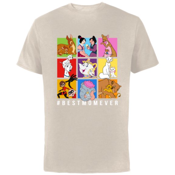 Disney Characters #BestMomEver Mother's Day - Short Sleeve Cotton T-Shirt for Adults - Customized-Natural