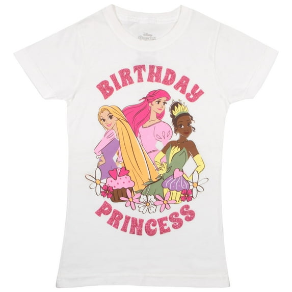 Disney Characters Birthday Girl Short Sleeve T-Shirt - Girls Short Sleeve Tee for Birthday Parties (Size XS-XL)