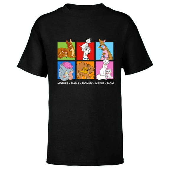 Disney Characters Colorful Mother's Day - Short Sleeve T-Shirt for Kids - Customized-Black