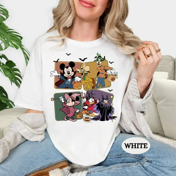Disney Characters Halloween Shirt Mickey And Friends Tee Retro Disney Halloween TShirt Cute Spooky Top,White Color,Size M