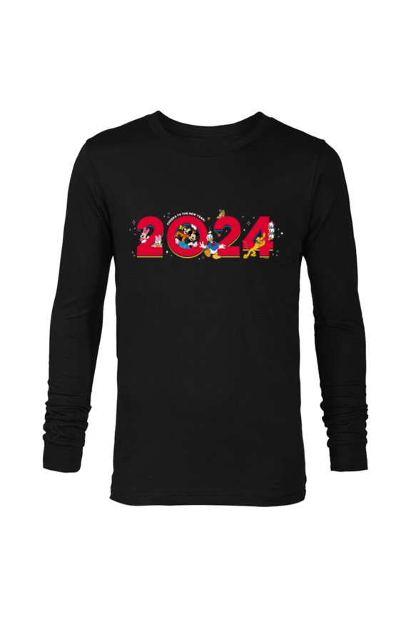 Characters Mickey & More Cheers to the New Year 2024 - Long Sleeve T-Shirt for Men - Customized-Black