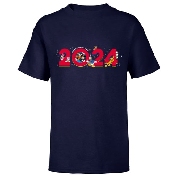 Disney Characters Mickey & More Cheers to the New Year 2024 - Short Sleeve T-Shirt for Kids - Customized-Navy