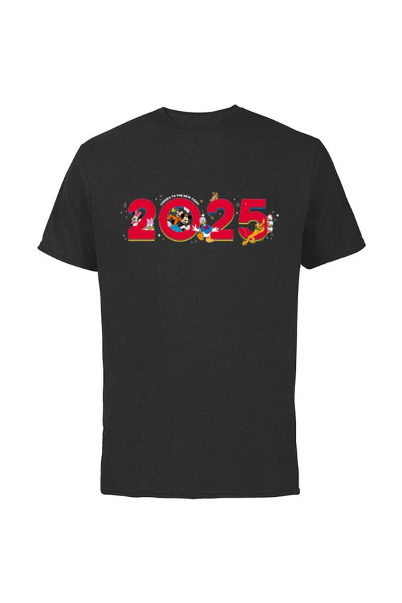 Characters Mickey & Pals Cheers to the New Year 2025 - Short Sleeve Cotton T-Shirt for Adults - Customized-Black