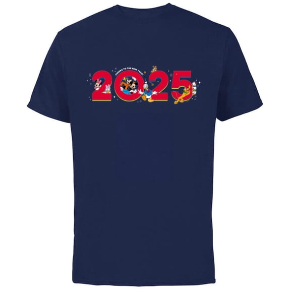 Disney Characters Mickey & Pals Cheers to the New Year 2025 - Short Sleeve Cotton T-Shirt for Adults - Customized-Navy