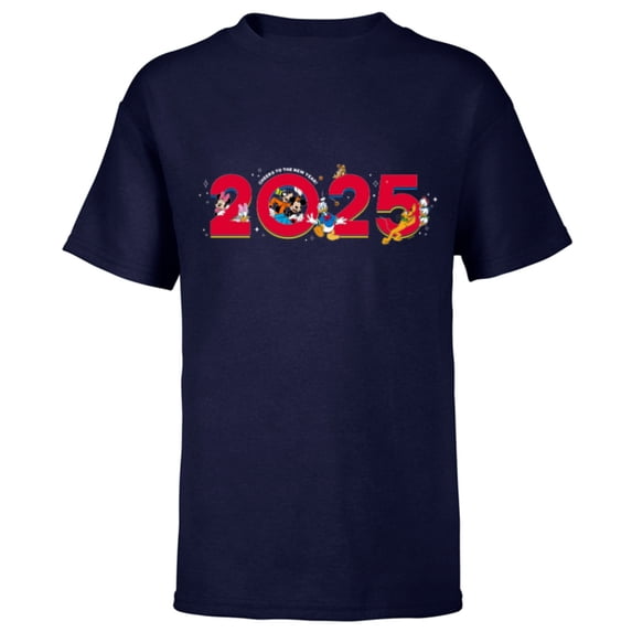 Disney Characters Mickey & Pals Cheers to the New Year 2025 - Short Sleeve T-Shirt for Kids - Customized-Navy