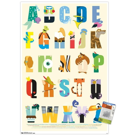 Disney Characters as the Alphabet 22.37 x 34 Poster, by Trends International