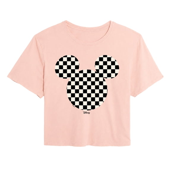 Disney - Checkerboard Mickey Ears - Juniors Cropped Graphic T-Shirt