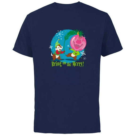 Disney Chip n’ Dale Bring On the Merrier Holiday - Short Sleeve Cotton T-Shirt for Adults - Customized-Navy