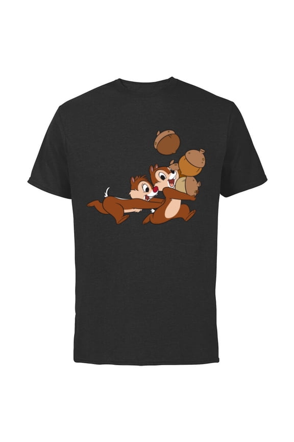 Chip 'n Dale Chipmunks Acorn Run - Short Sleeve Cotton T-Shirt for Adults - Customized-Black