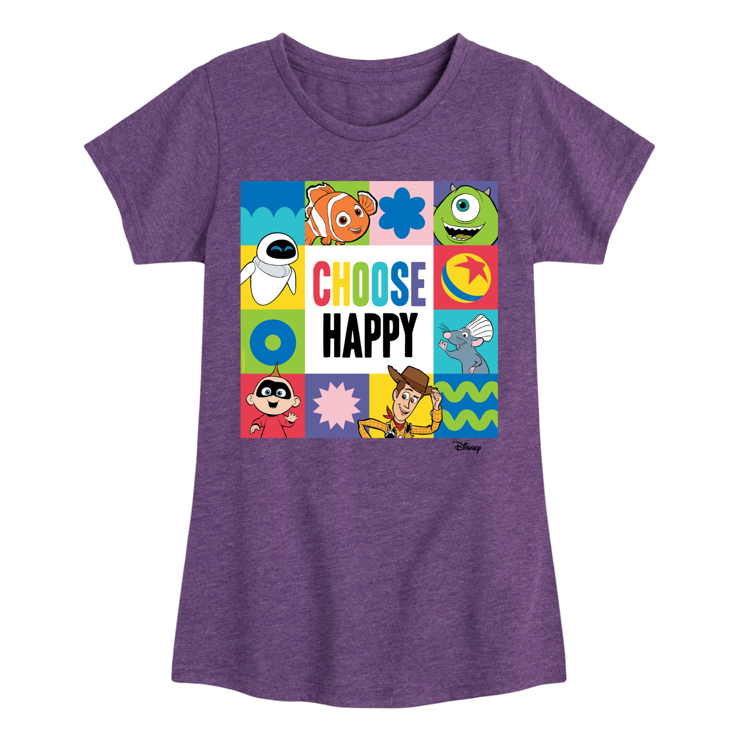 Disney - Choose Happy Grid - Toddler & Youth Girls Short Sleeve Graphic ...