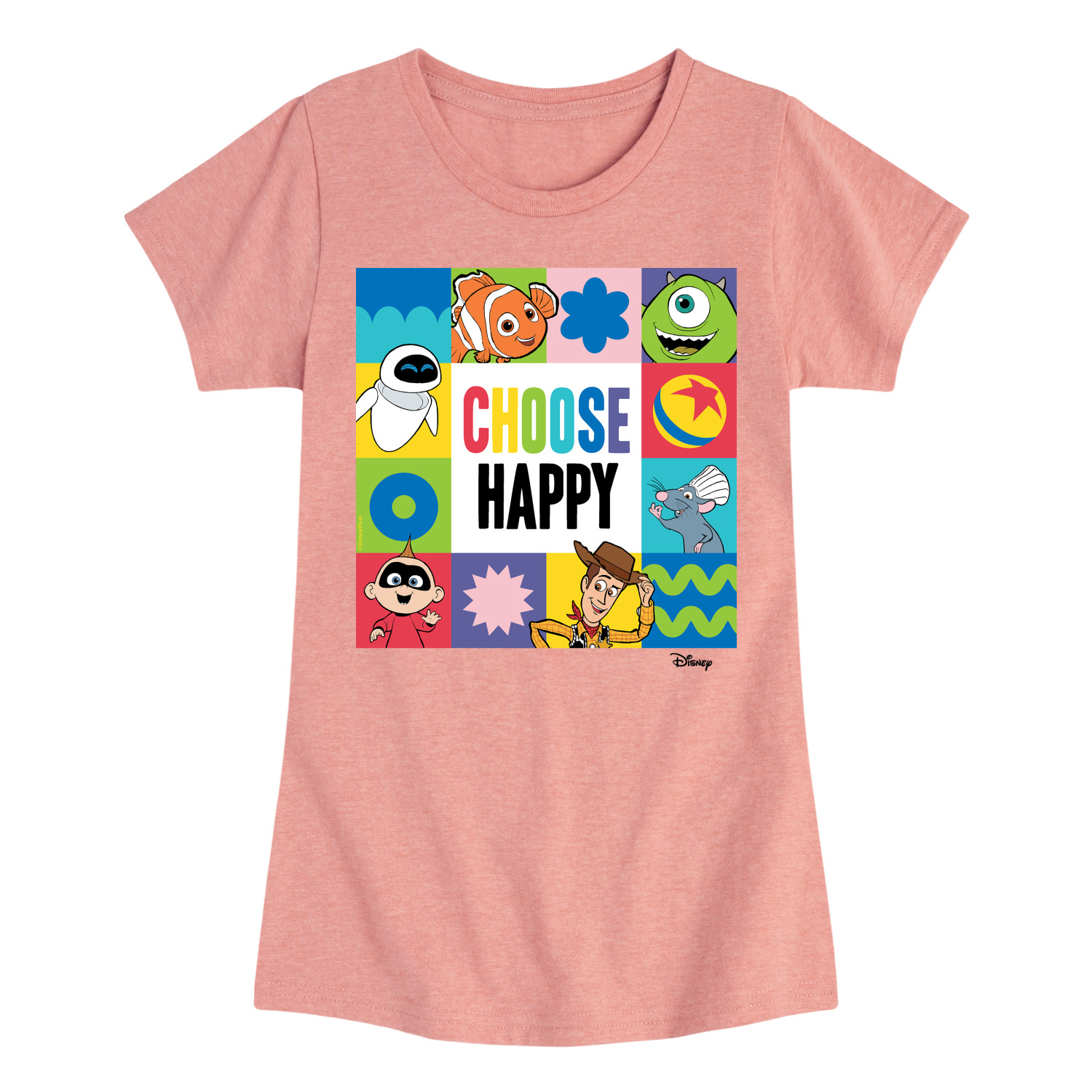 Disney - Choose Happy Grid - Toddler & Youth Girls Short Sleeve Graphic ...