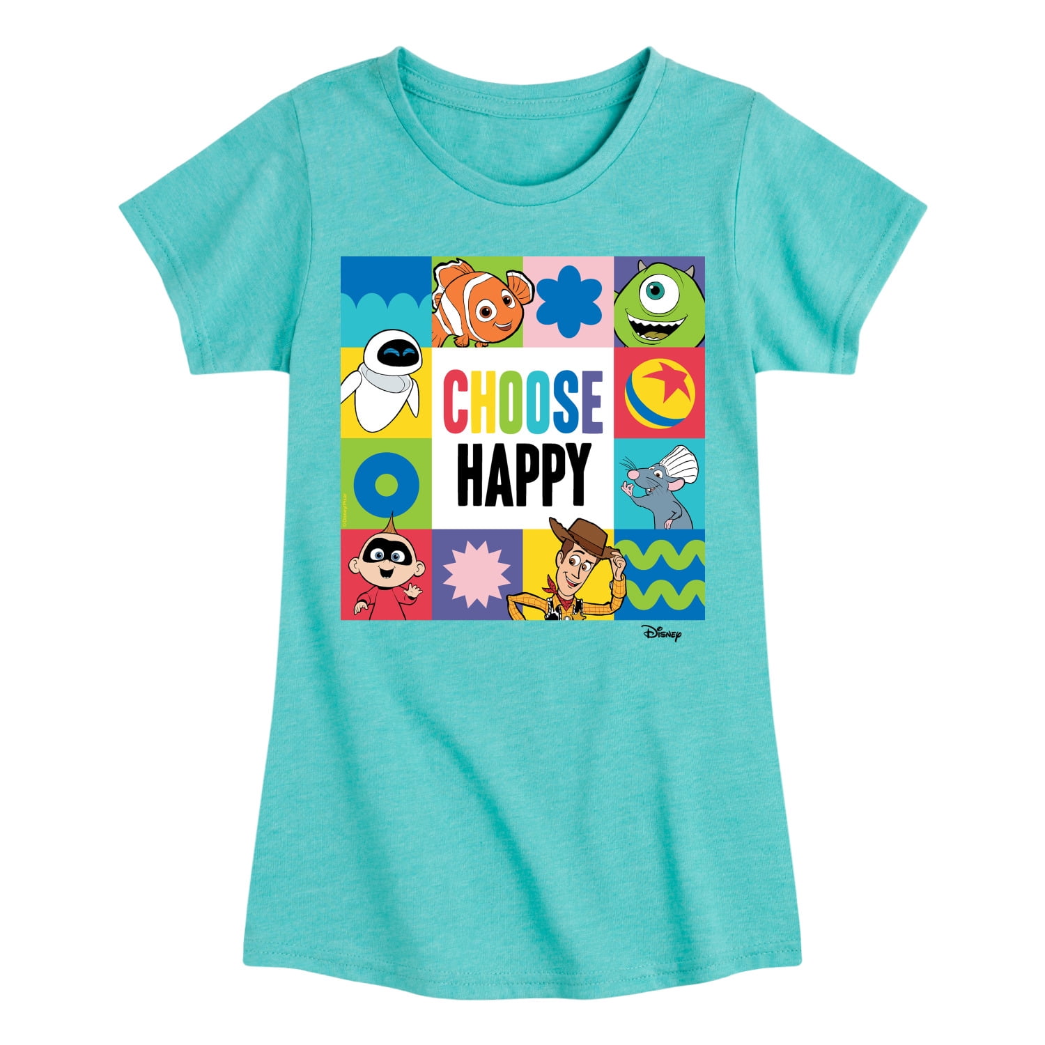 Disney - Choose Happy Grid - Toddler & Youth Girls Short Sleeve Graphic ...