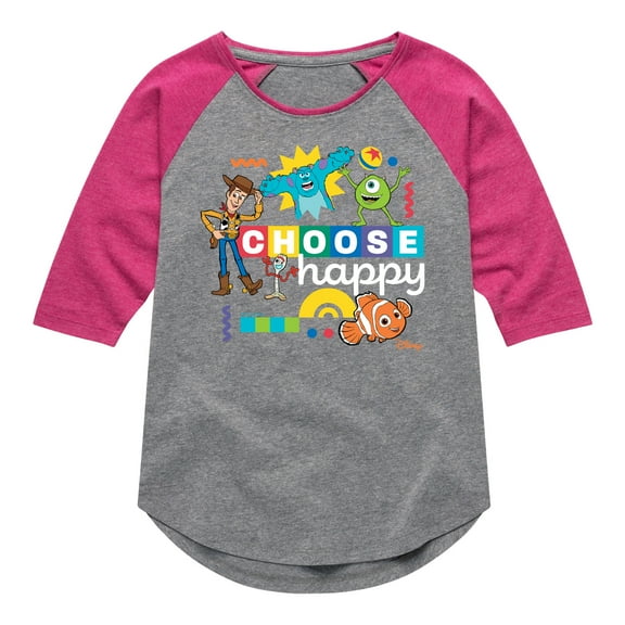 Disney - Choose Happy - Toddler & Youth Girls Raglan Graphic T-Shirt