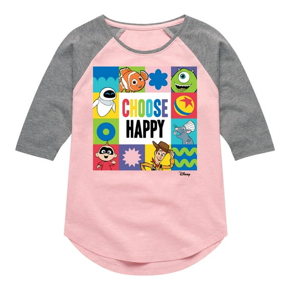 Disney - Choose Happy - Toddler & Youth Girls Raglan Graphic T-Shirt