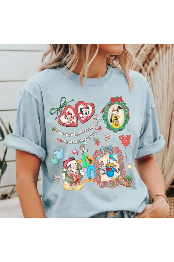 Disney Christmas Characters Comfort Colors T-Shirt, Mickey Donald Pluto Xmas Gift Tee, Disney Holiday Family Christmas 2025 Outfits