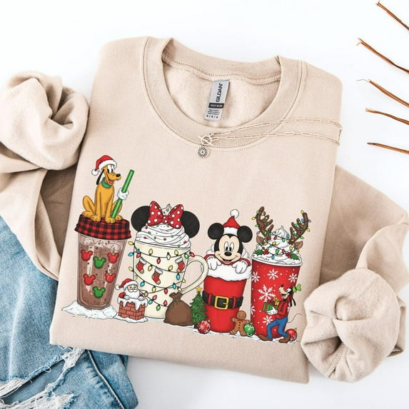 Disney Christmas Coffee Sweatshirt Coffee Lover Disney Sweater Women Coffee Shirt Disney Christmas Shirt Mickey Latte Shir