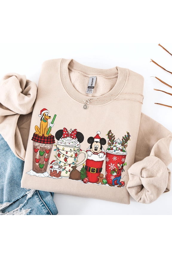 Disney Christmas Coffee Sweatshirt Coffee Lover Disney Sweater Women Coffee Shirt Disney Christmas Shirt Mickey Latte Shir