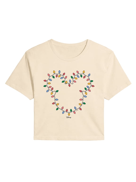 - Christmas Lights Mickey Head - Juniors Cropped Graphic T-Shirt