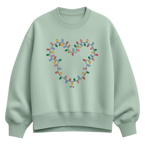 Disney - Christmas Lights Mickey Head - Women's Oversized Fleece Crew Sweatshirt