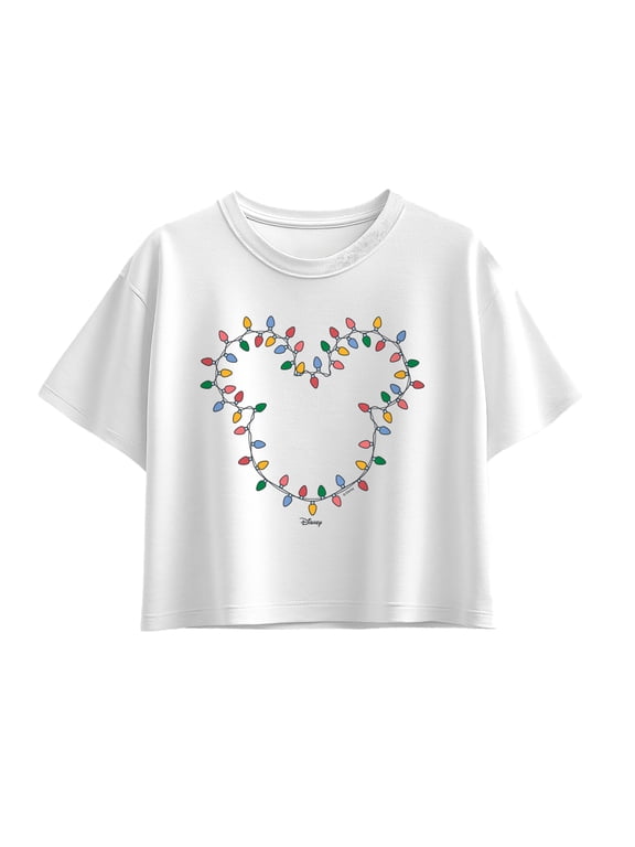 - Christmas Lights Mickey Head Girls' Short Sleeve Boxy Graphic T-Shirt