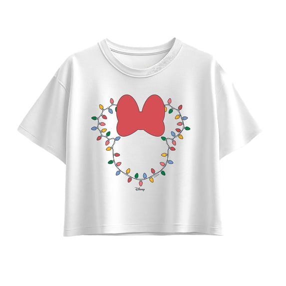 Disney - Christmas Lights Minnie Head Girls' Short Sleeve Boxy Graphic T-Shirt