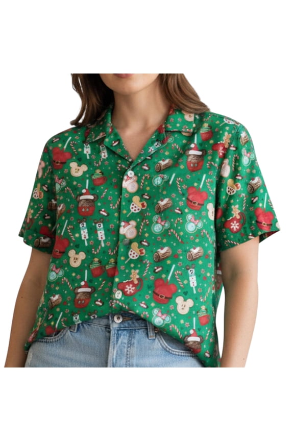 Disney Christmas Mickey Holiday Treats Hawaii Shirt, Gingerbread Hot Cocoa Pattern Button Up Shirt, Disney Holiday Family Matching Outfits