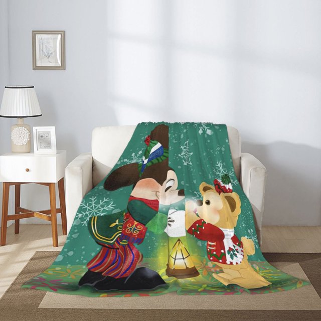 Disney Christmas Mickey Mouse Flannel Fleece Lightweight Sofa Travel