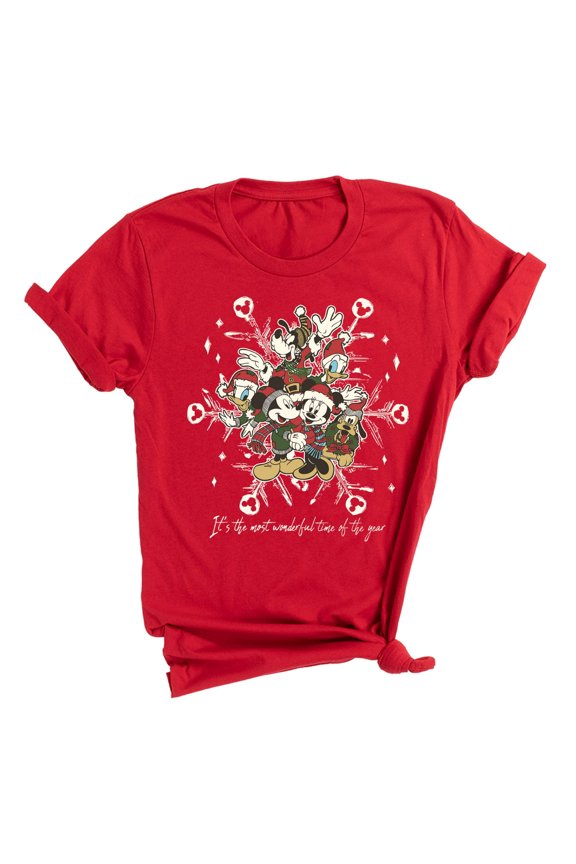 Disney Christmas Shirt – Mickey & Friends Holiday Graphic Tee,Red Color,Size 3XL