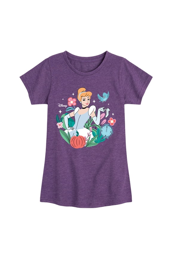 - Cinderella Floral - Girls Fitted Short Sleeve T-Shirt