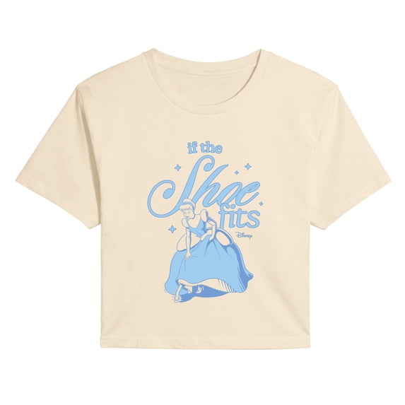 Disney - Cinderella If The Shoe Fits - Juniors Cropped Graphic T-Shirt