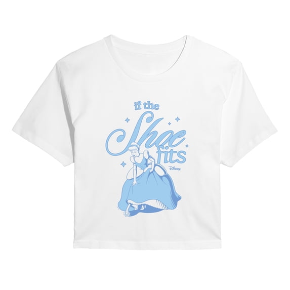 Disney - Cinderella If The Shoe Fits - Juniors Cropped Graphic T-Shirt