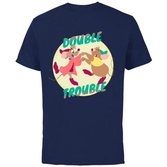 Disney Cinderella Jaq and Gus Double Trouble T-Shirt - Short Sleeve Cotton T-Shirt for Adults - Customized-Navy