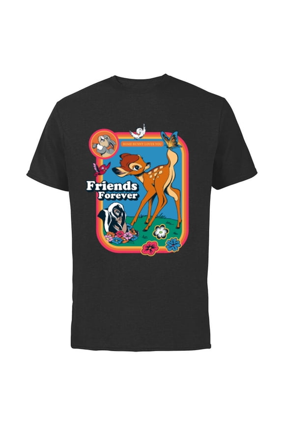 Classic Bambi Friends Forever Vintage - Short Sleeve Cotton T-Shirt for Adults - Customized-Black