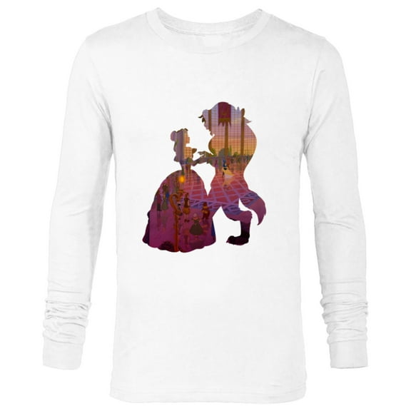 Disney Classic Beauty and the Beast Silhouette Dance - Long Sleeve T-Shirt for Men – Customized-White