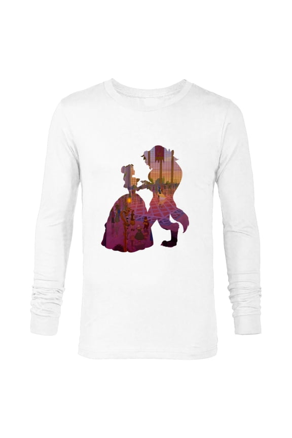 Disney Classic Beauty and the Beast Silhouette Dance - Long Sleeve T-Shirt for Men – Customized-White