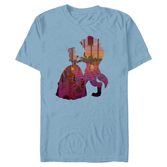 Disney Classic Beauty and the Beast Silhouette Dance - Short Sleeve Blended T-Shirt for Adults – Customized-Ocean Blue