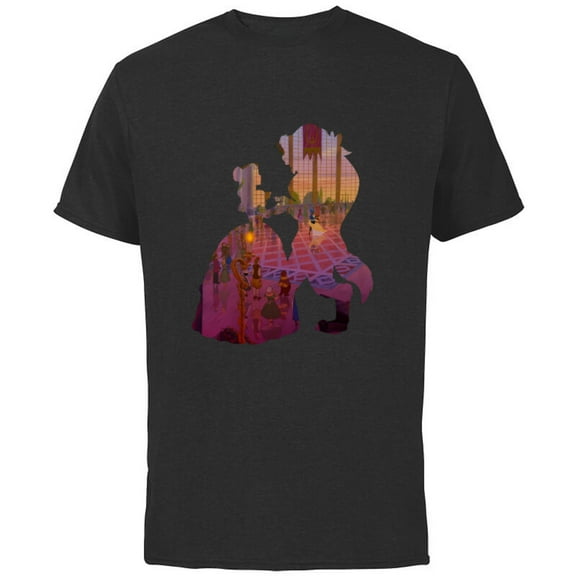 Disney Classic Beauty and the Beast Silhouette Dance - Short Sleeve Cotton T-Shirt for Adults - Customized-Black