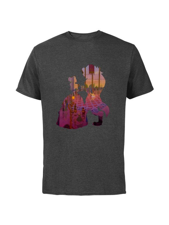 Disney Classic Beauty and the Beast Silhouette Dance - Short Sleeve Cotton T-Shirt for Adults - Customized-Charcoal