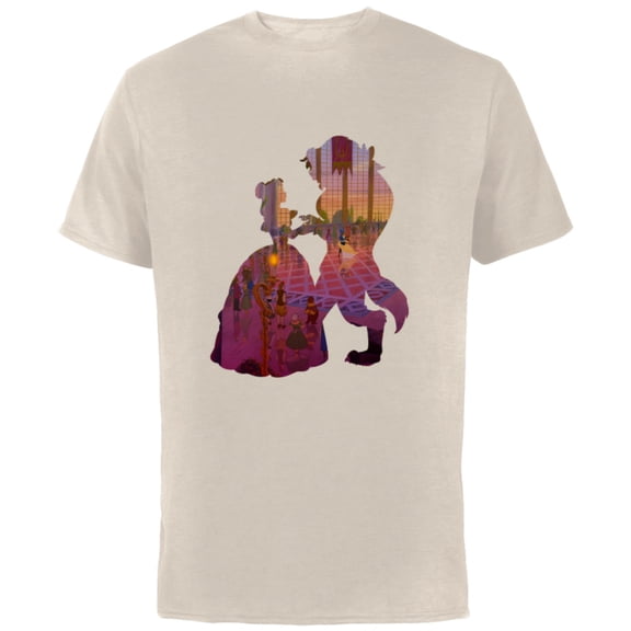 Disney Classic Beauty and the Beast Silhouette Dance - Short Sleeve Cotton T-Shirt for Adults - Customized-Natural