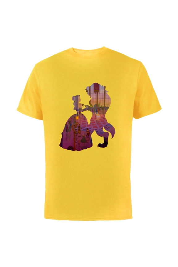 Disney Classic Beauty and the Beast Silhouette Dance - Short Sleeve Cotton T-Shirt for Adults - Customized-Yellow